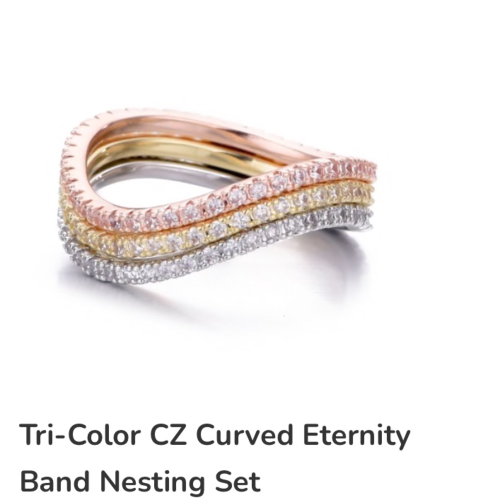 Elegant Tri-Color CZ Eternity Band Set